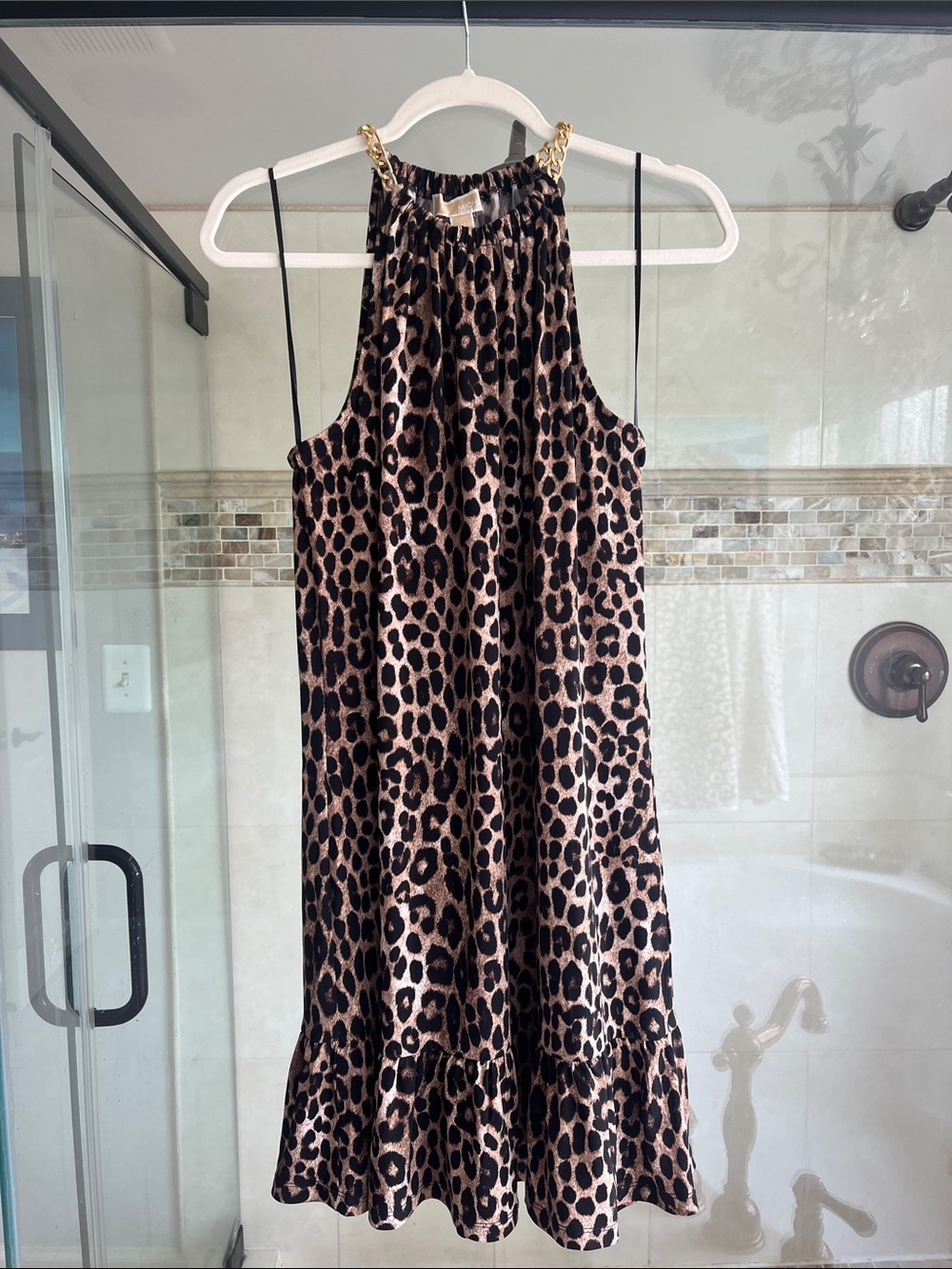 MICHAEL Michael Kors Leopard Print Dress in Black and Tan